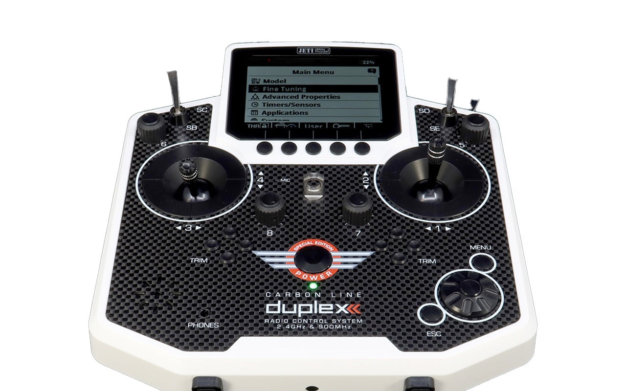 Jeti Duplex DS-12 Special Edition Carbon White 2.4GHz/900MHz w/Rx REX R7, Aluminum Tx Case Radio System