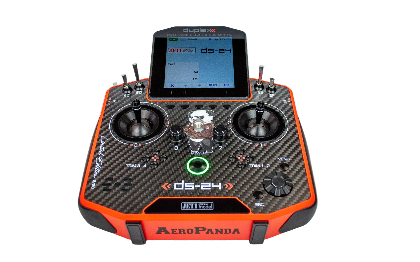 Jeti Duplex DS-24G2 2.4GHz/900MHz NG Carbon Line AEROPANDA SPECIAL EDITION - ORANGE CERAKOTE w/REX 12 ASSIST and Aluminum case