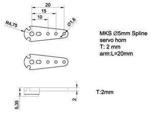 MKS Servos 20mm Carbon horn (2.0mm carbon)