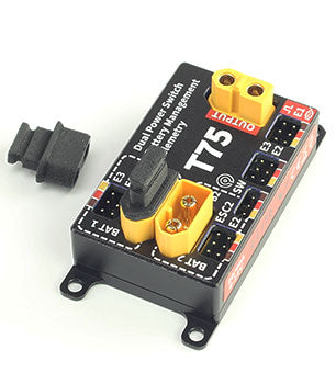 Elite T75 Electronic Dual Power Redundant Switch, Telemetry Expander w/Backup Battery Management (Jeti EX, Graupner HoTT, Futaba S.Bus2, PowerBox)